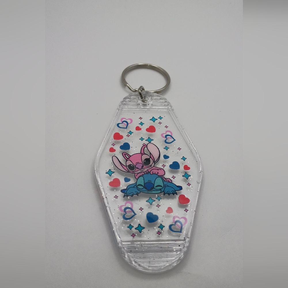 Motel Room Keychain Retro Styled Clear Glitter Lilo And Stitch Keyring Bag Charm